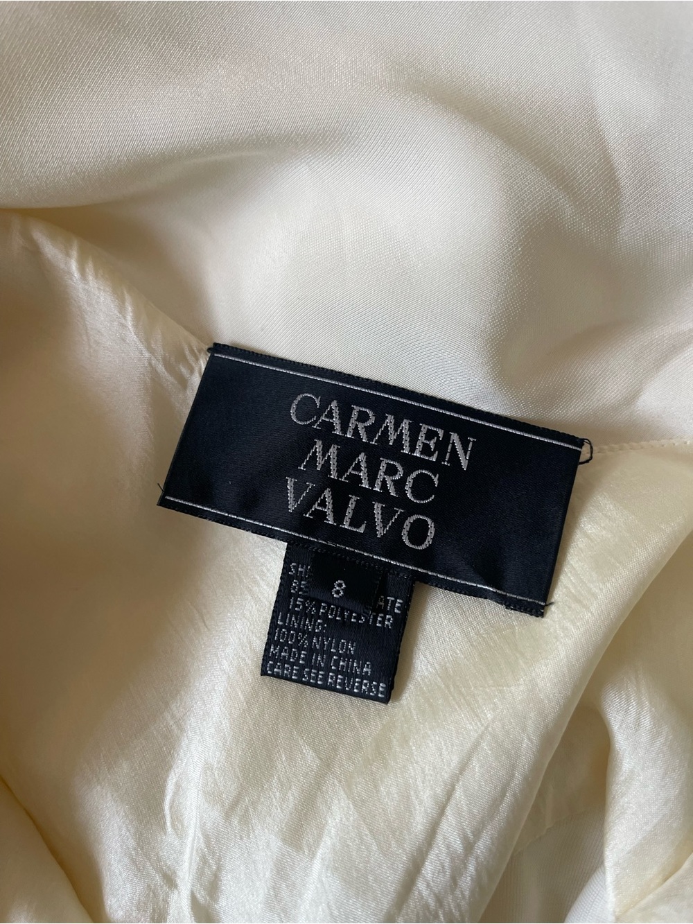 Vintage Carmen Marc Valvo Ivory Satin Cowl Back Bridal Evening Maxi Gown Size 8 - Picture 6 of 9